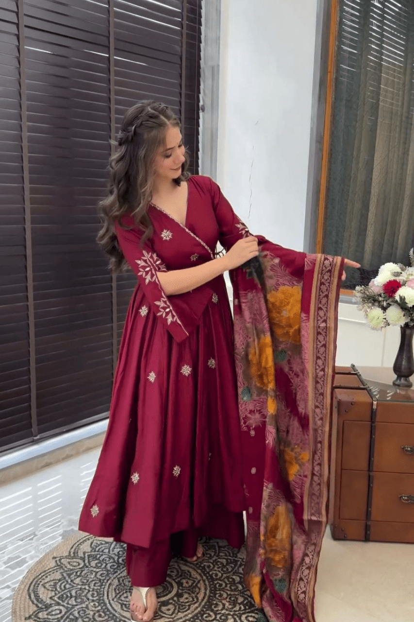 Marron Gown Pant And Dupatta