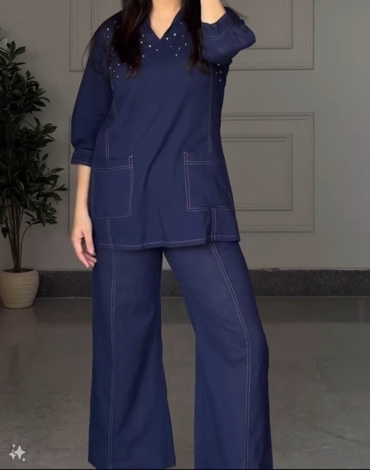 BEAUTIFUL DENIM LOOK COTTON CO-ORD SET