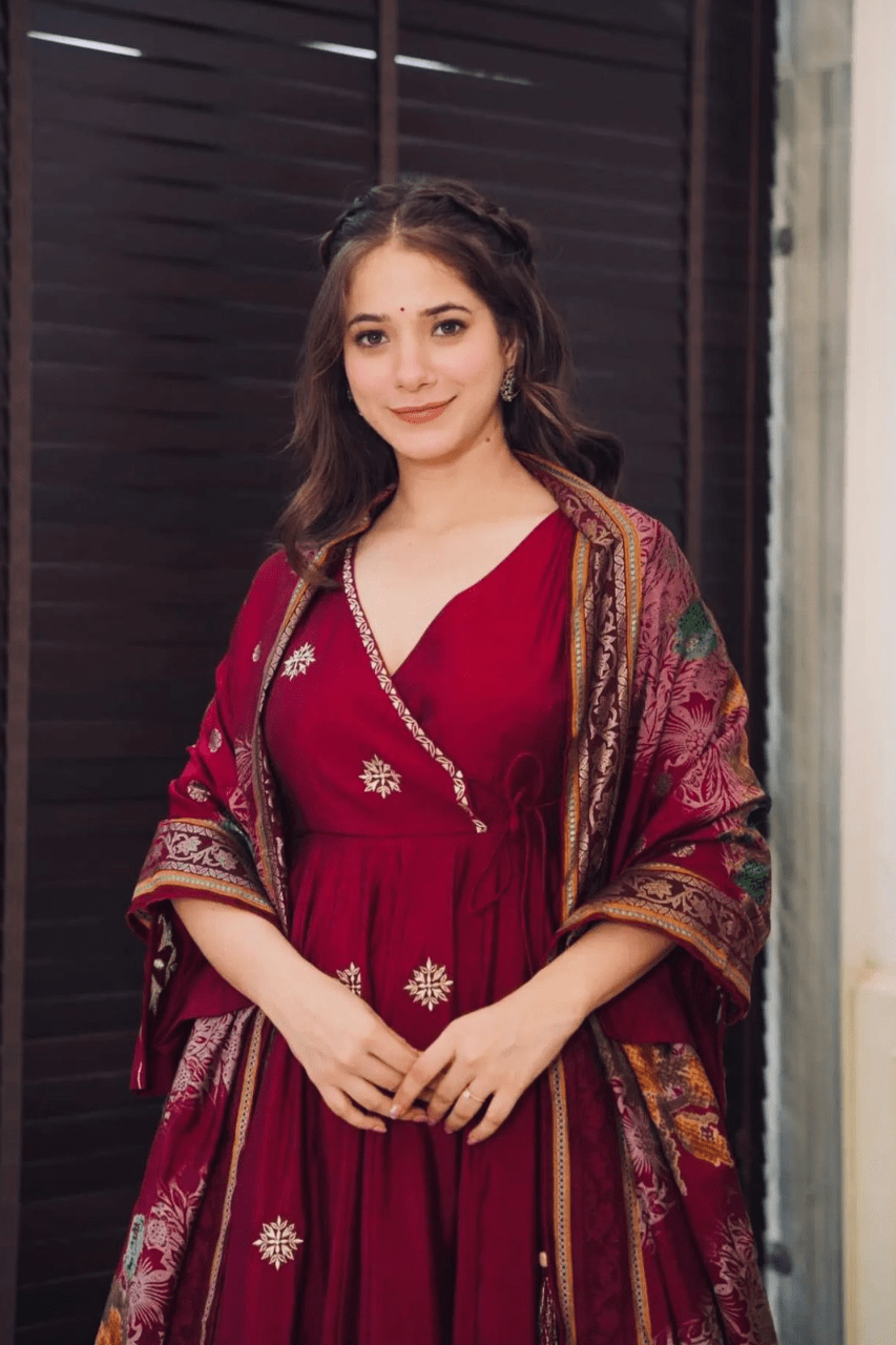 Marron Gown Pant And Dupatta