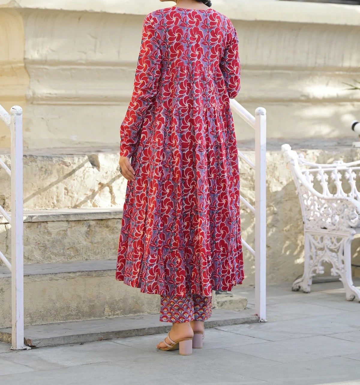 Embroidered Cotton Anarkali Suit Set