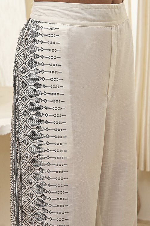 OFF-WHITE PURE COTTON PRINTED A-LINE KURTA SET