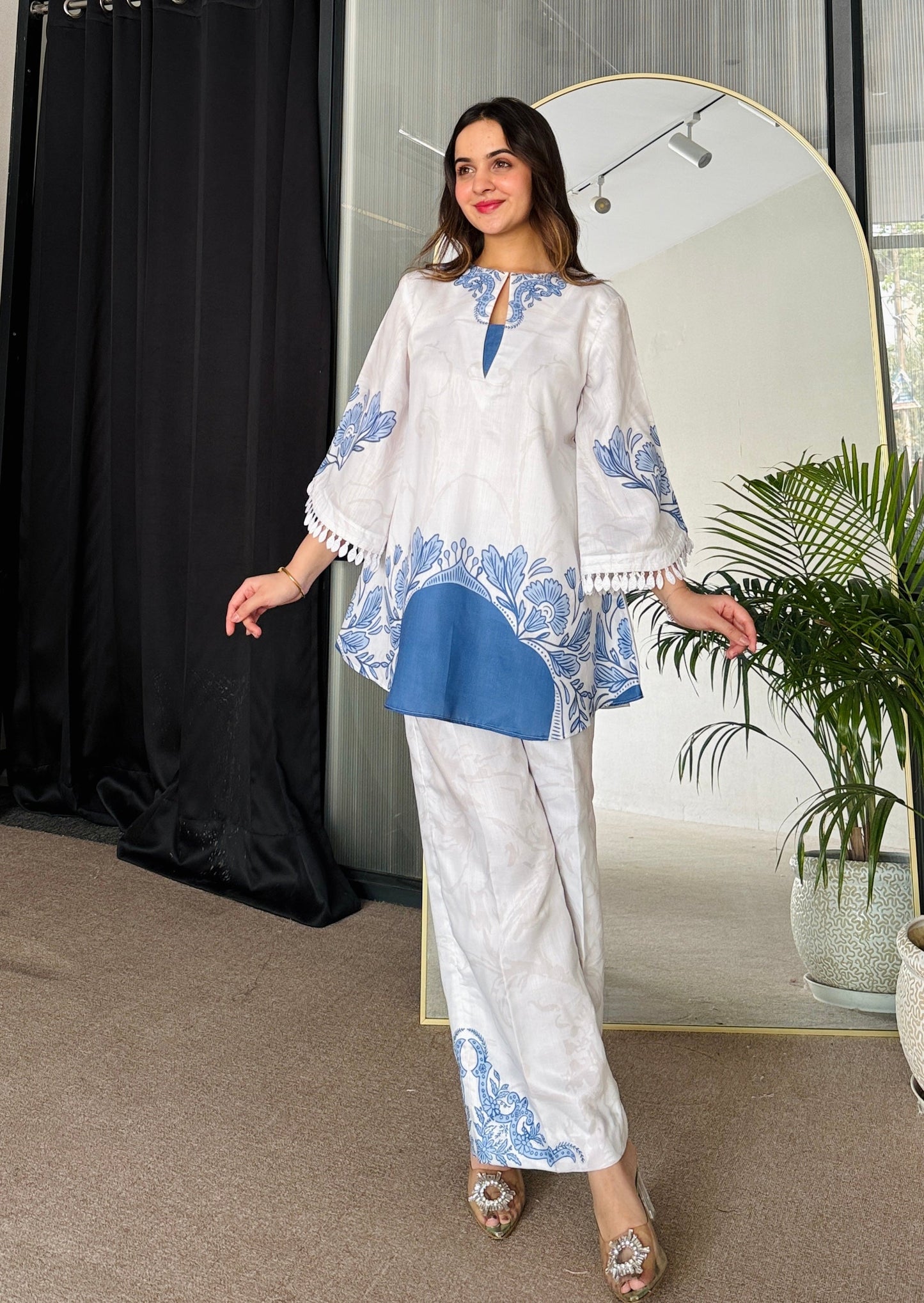 Floral Printed Blue Color Party wear Co-ord Set
