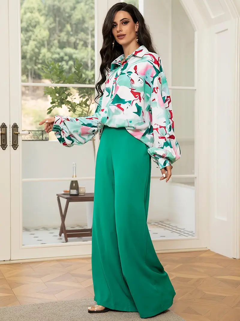 Sweet Collar Contrast Color Regular Women's Suit Pants