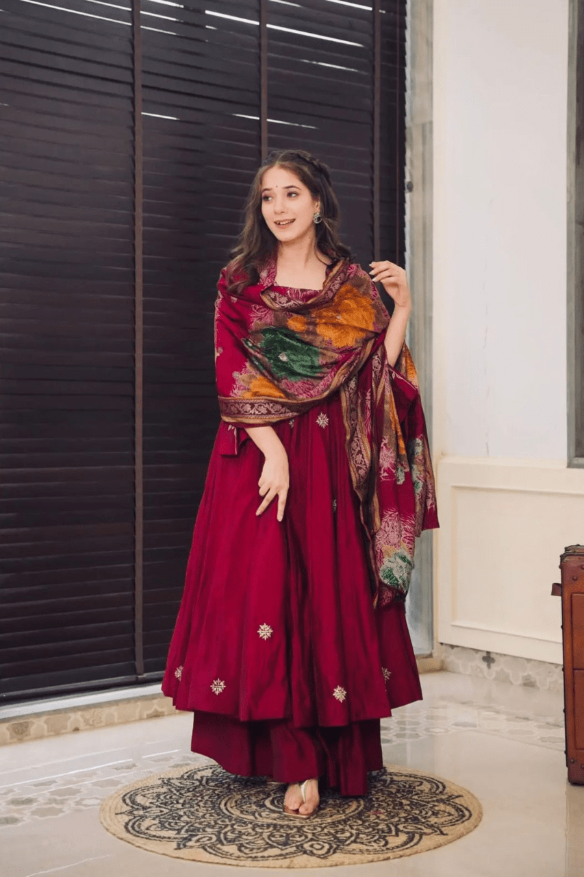 Marron Gown Pant And Dupatta