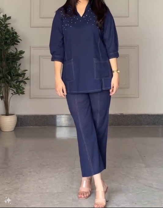 BEAUTIFUL DENIM LOOK COTTON CO-ORD SET