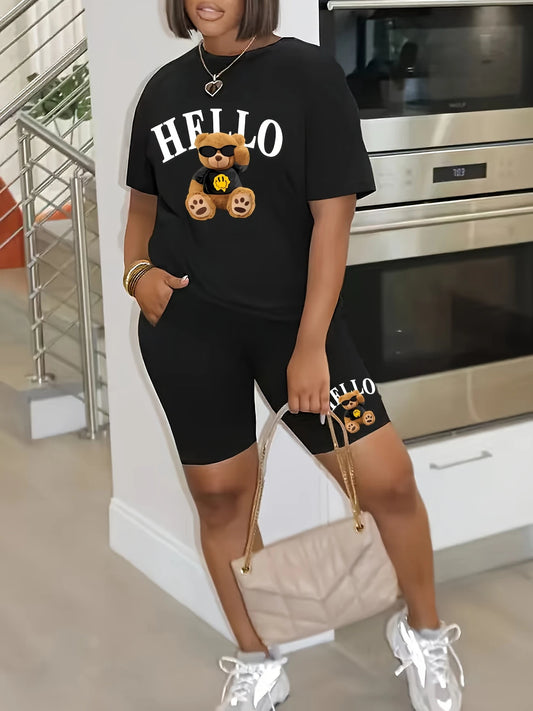 Teddy Bear Print Shorts Set – Cute & Comfy Summer Outfit for Women