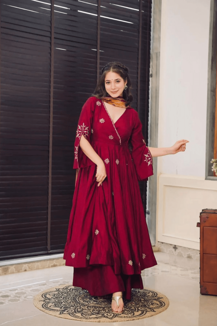 Marron Gown Pant And Dupatta