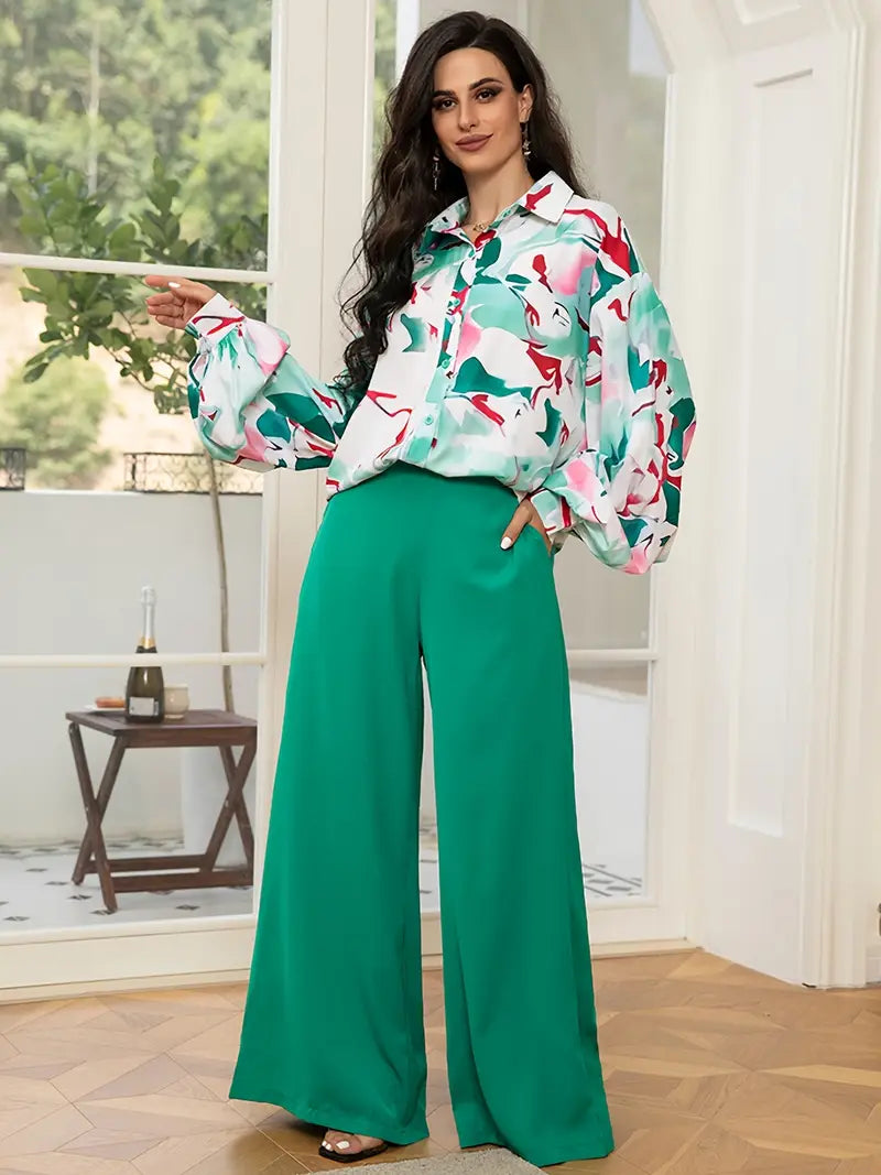 Sweet Collar Contrast Color Regular Women's Suit Pants
