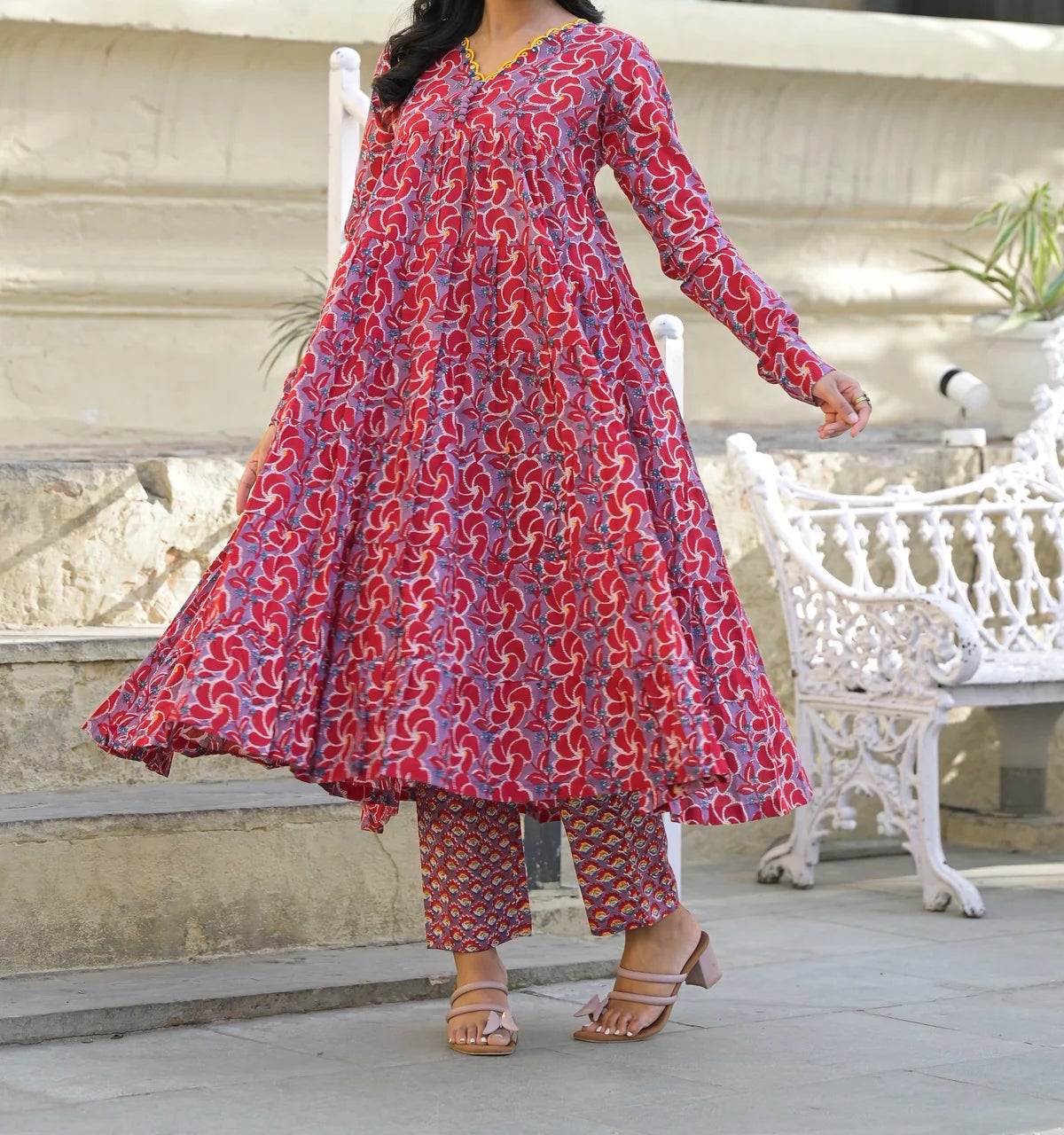 Embroidered Cotton Anarkali Suit Set