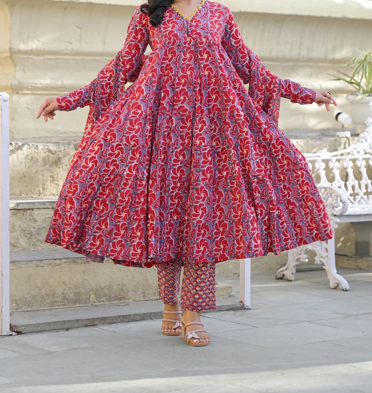 Embroidered Cotton Anarkali Suit Set