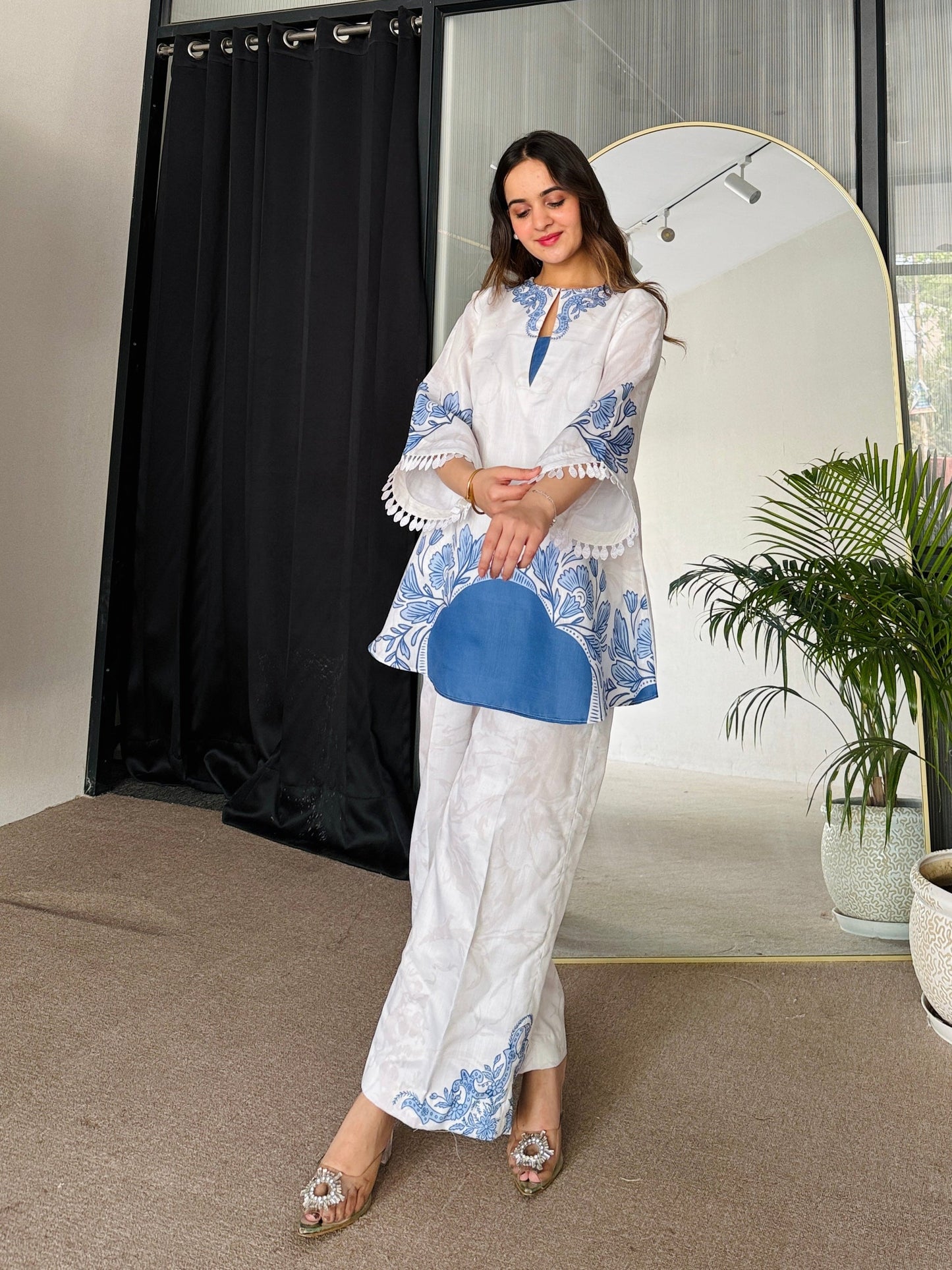 Floral Printed Blue Color Party wear Co-ord Set