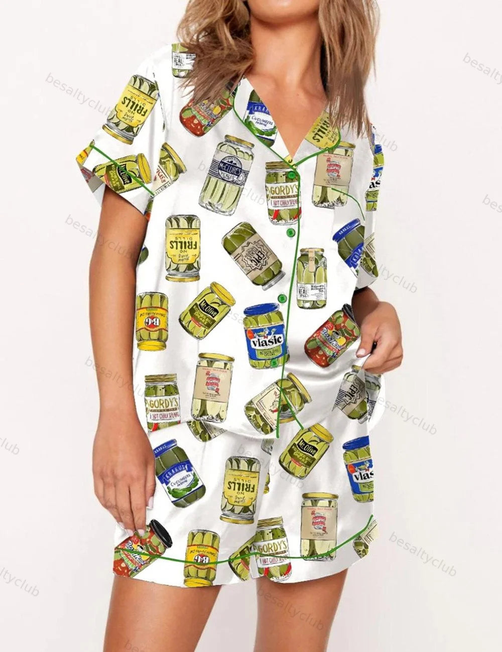 Vintage Canned Pickles Satin Pajama Set