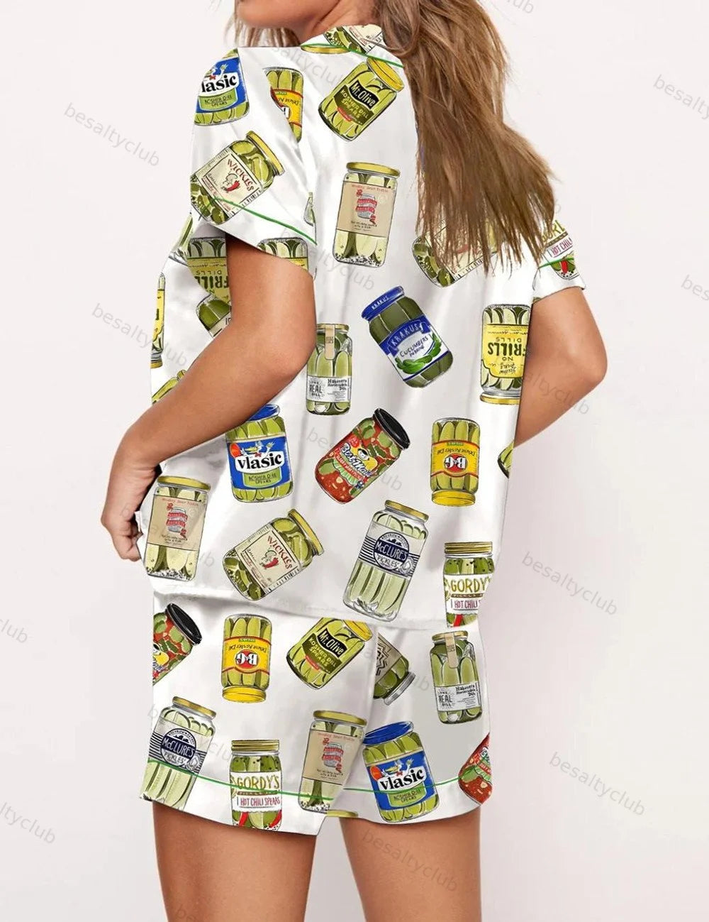 Vintage Canned Pickles Satin Pajama Set