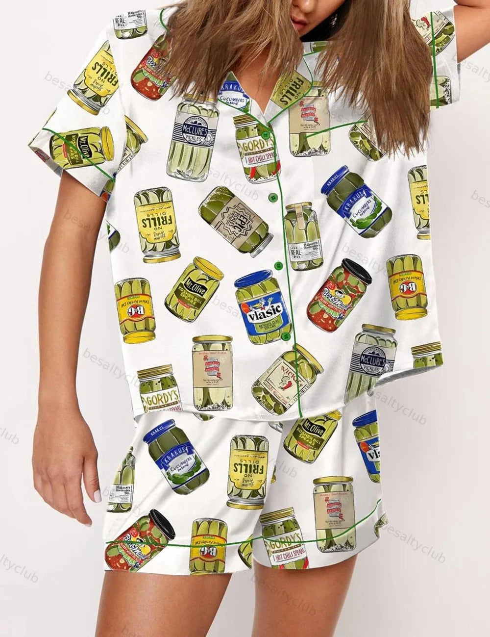 Vintage Canned Pickles Satin Pajama Set